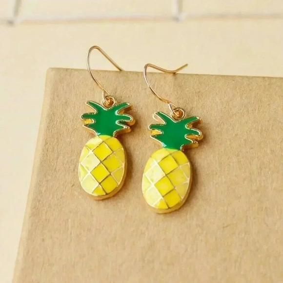 Fashion Jewelry Jewelry - Handmade Enameled Pineapple Charm Dangle Gold Plated Earrings
